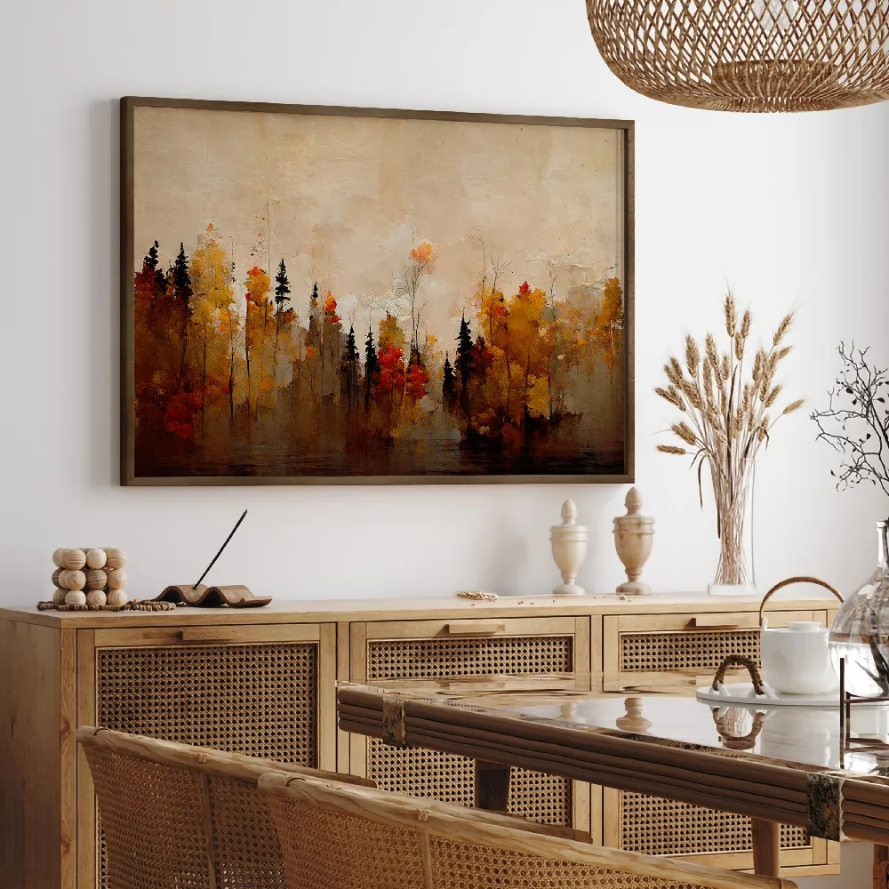 Set of wall art painting,A Forest In Autumn