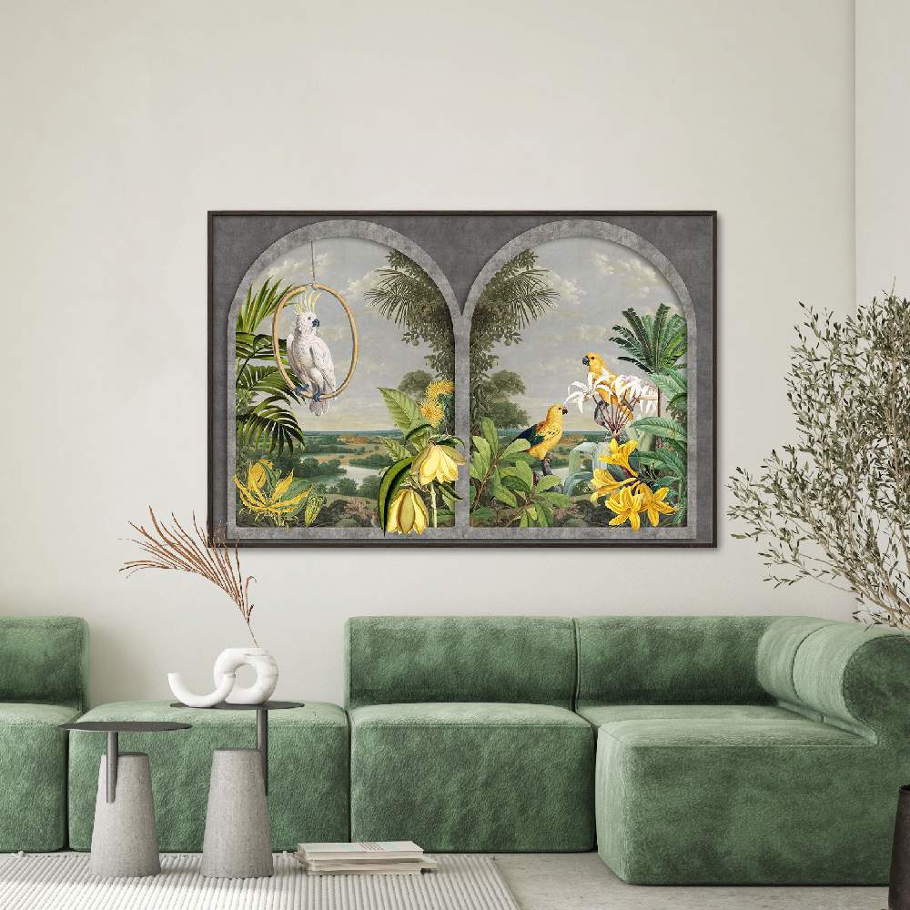 Set of wall art painting,Parrot in Paradise