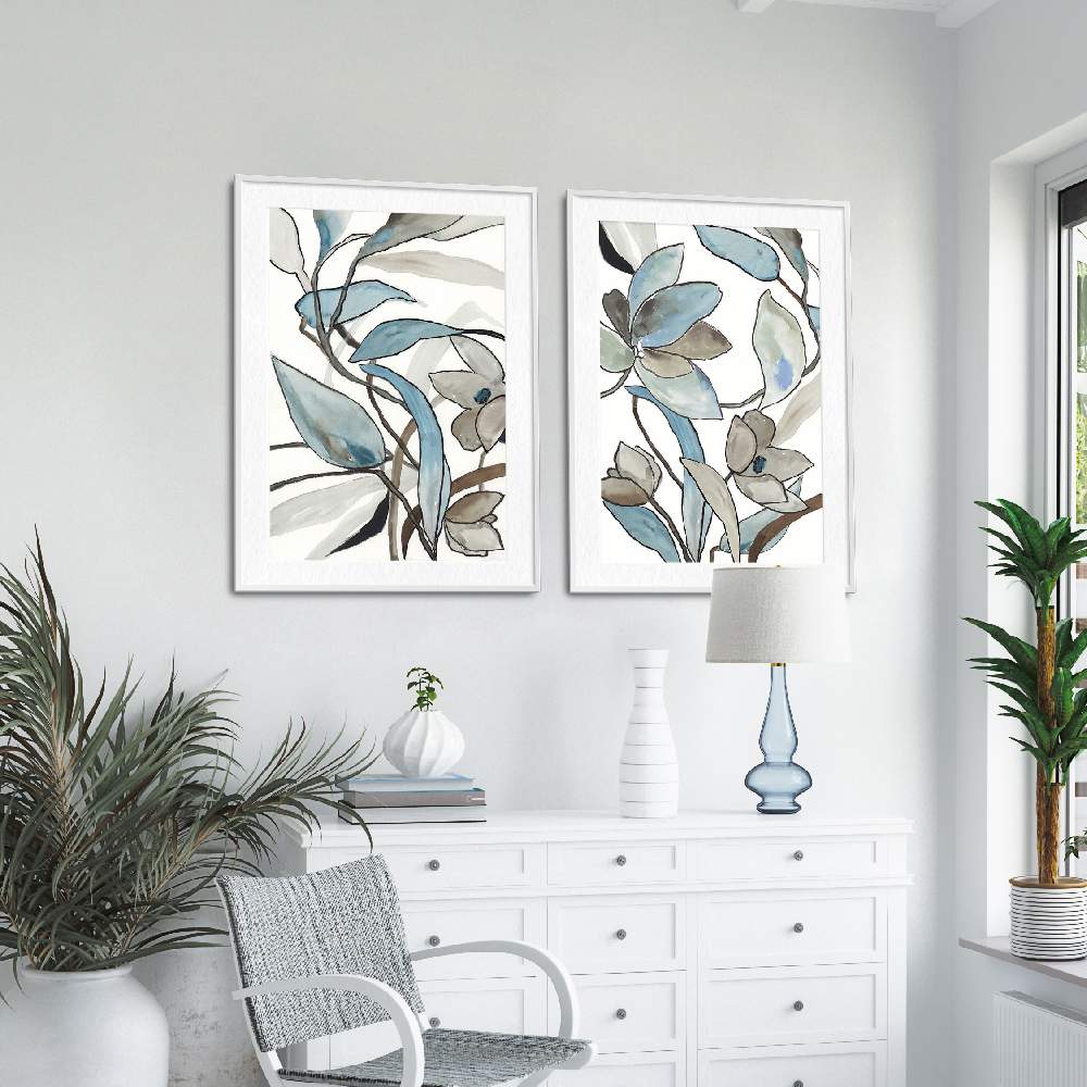 Set of wall art painting,Blooming Blue Florals 