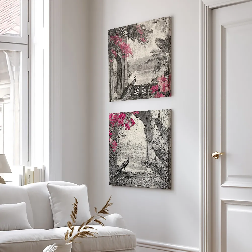 Set of wall art painting,Mughal Peacocks 