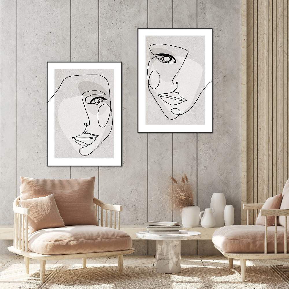Set of wall art painting,Face Line 