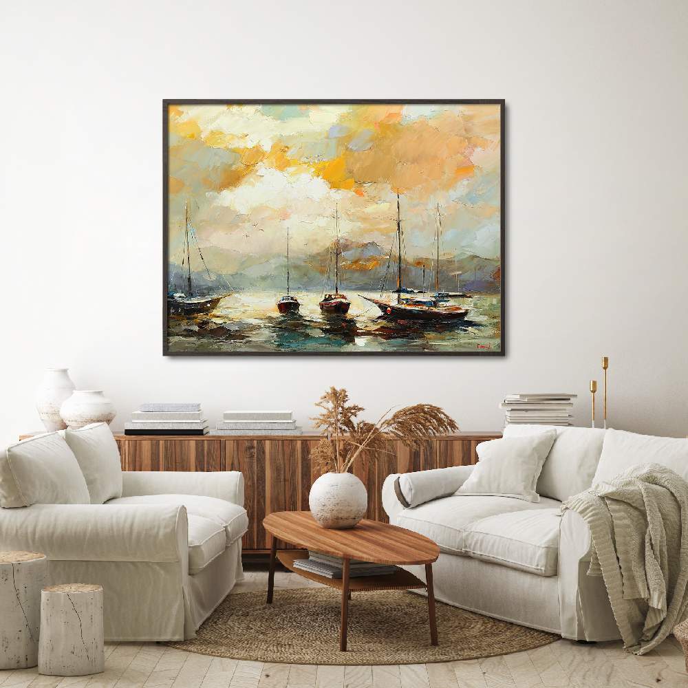Set of wall art painting,Boats by Sunset