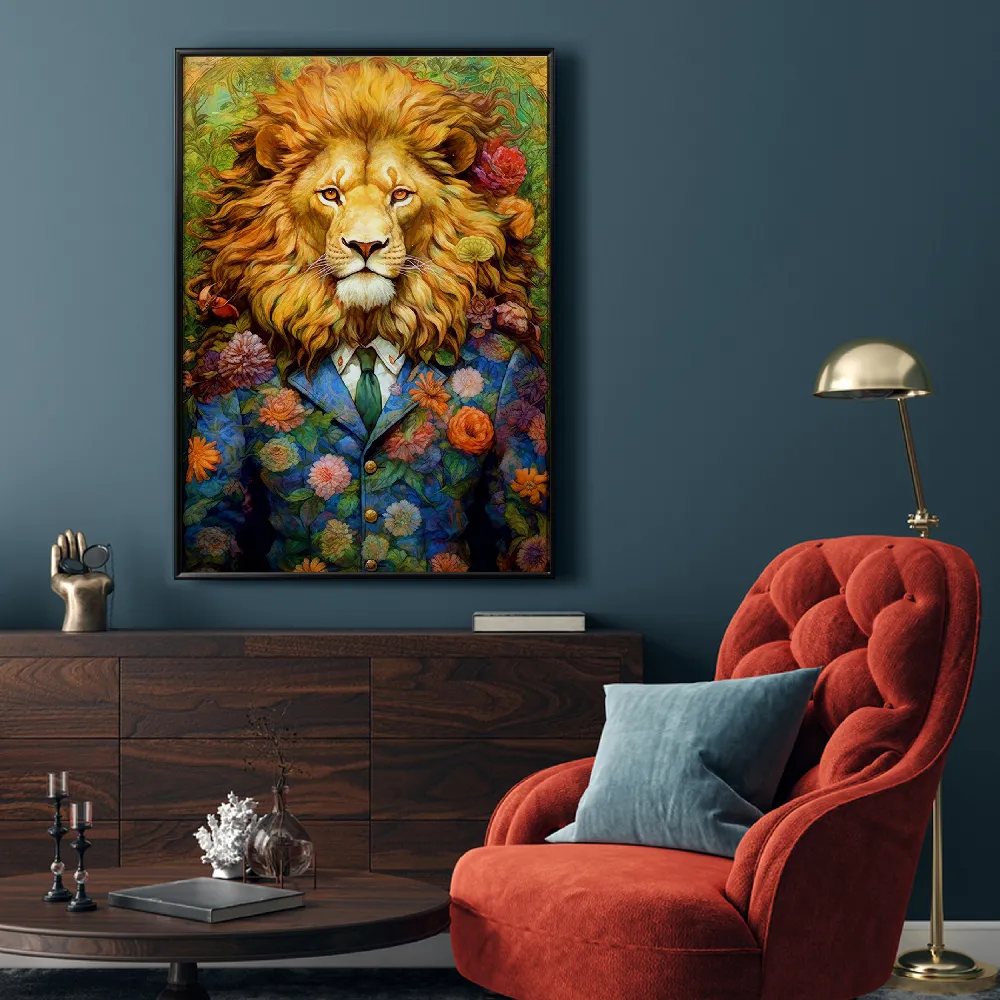 Set of wall art painting,Floral Lion 