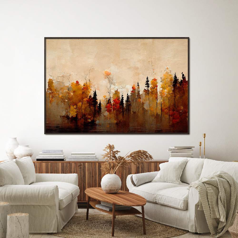 Set of wall art painting,A Forest In Autumn