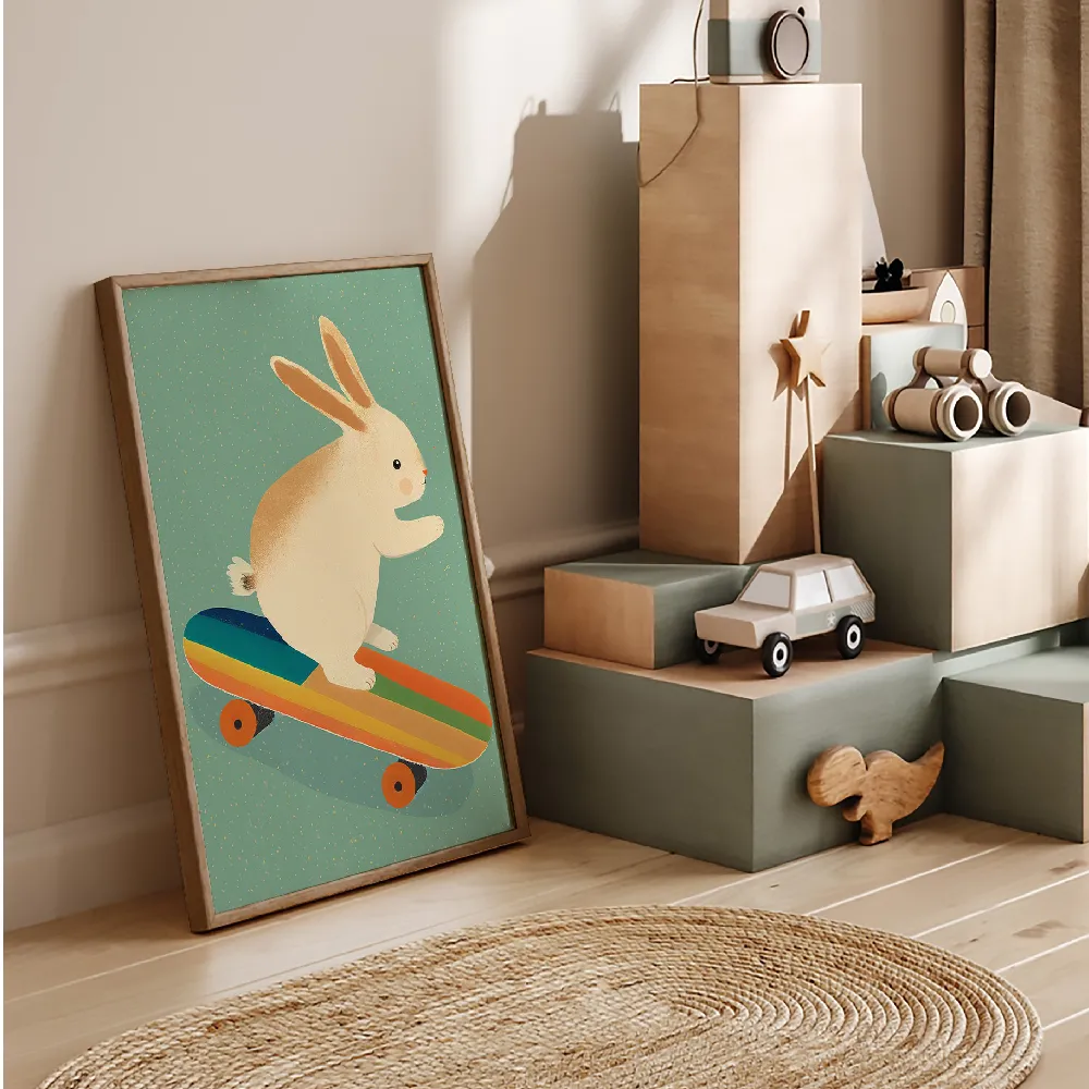 Set of wall art painting,Bunny On Skateboard