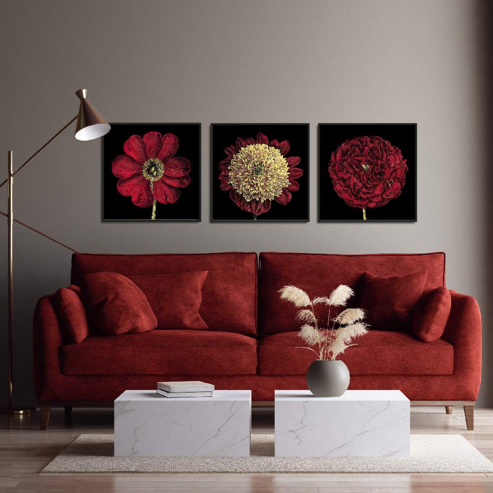 Set of wall art painting,Dramatic Blooms 