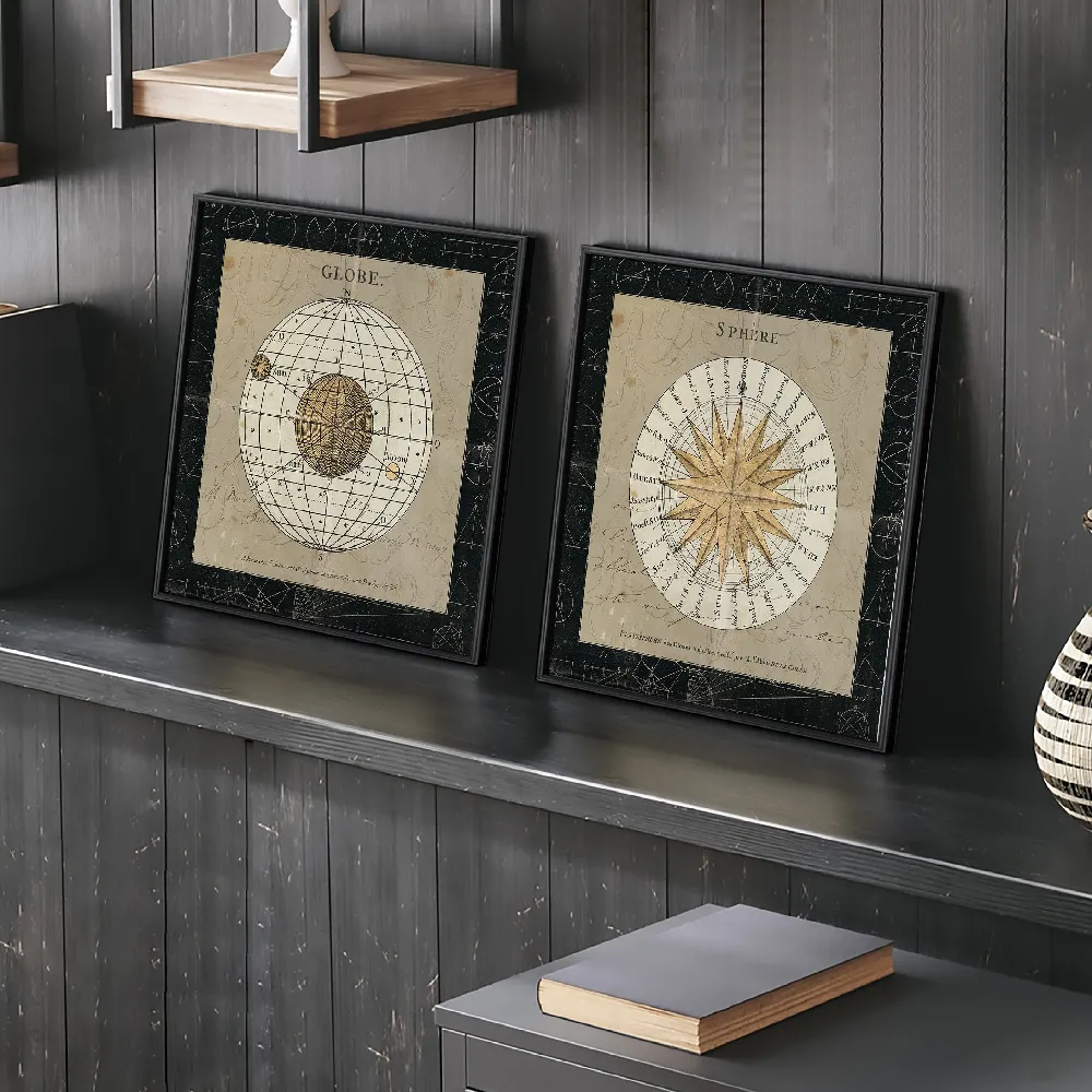Set of wall art painting,Sphere Compass