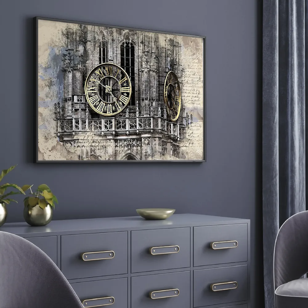 Set of wall art painting,Clock Tower