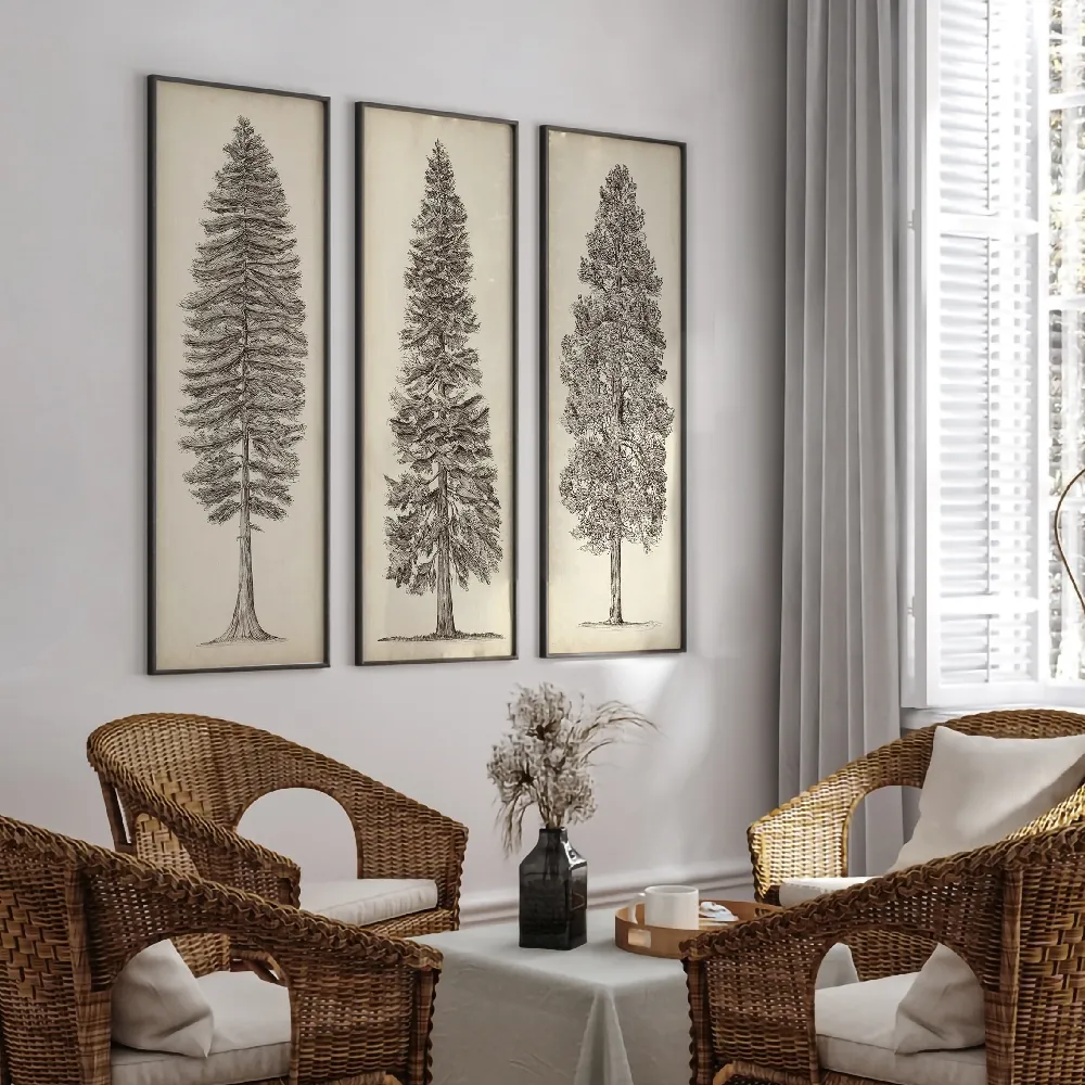 Set of wall art painting,Pacific Northwest Tree Sketch