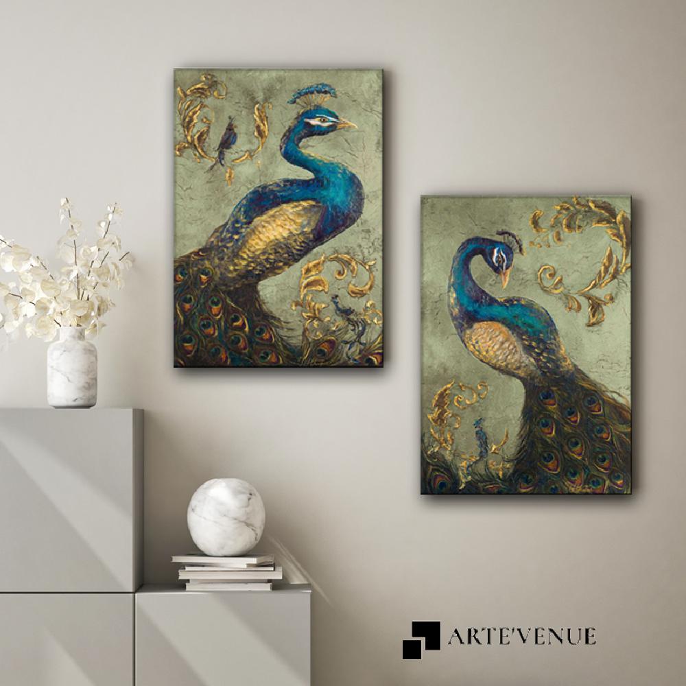 Set of wall art painting,Peacock on Sage 