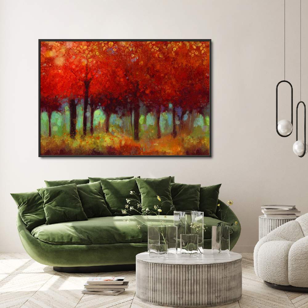 Set of wall art painting,Red Forest
