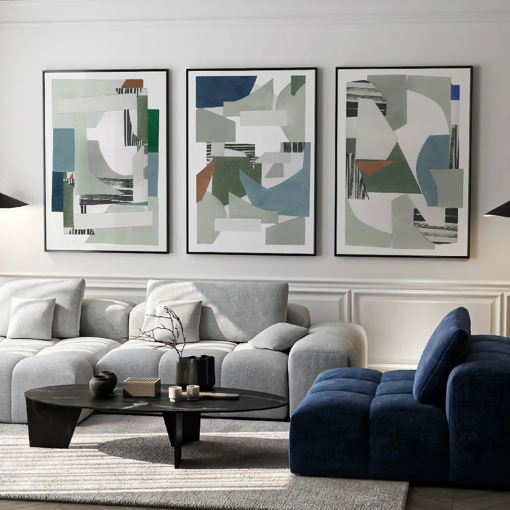 Set of wall art painting,Blue Green Jugs 