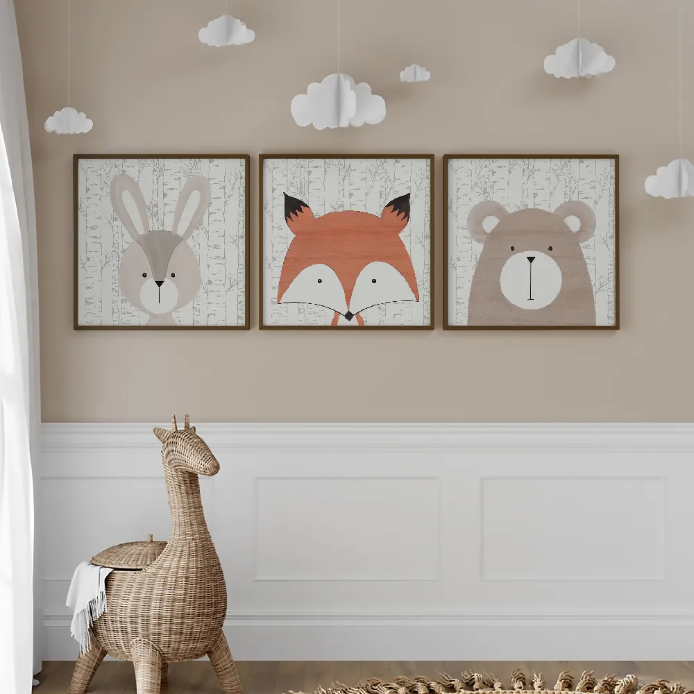 Set of wall art painting,Woodland Friends 