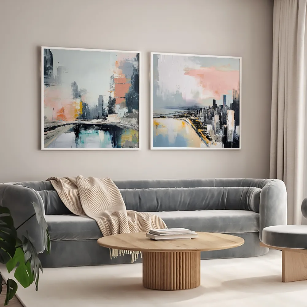 Set of wall art painting,Pink New York