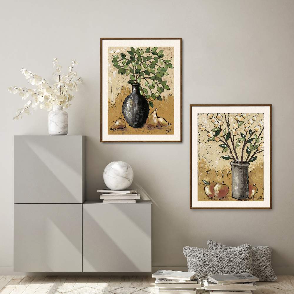 Set of wall art painting,Leaves and Fruits
