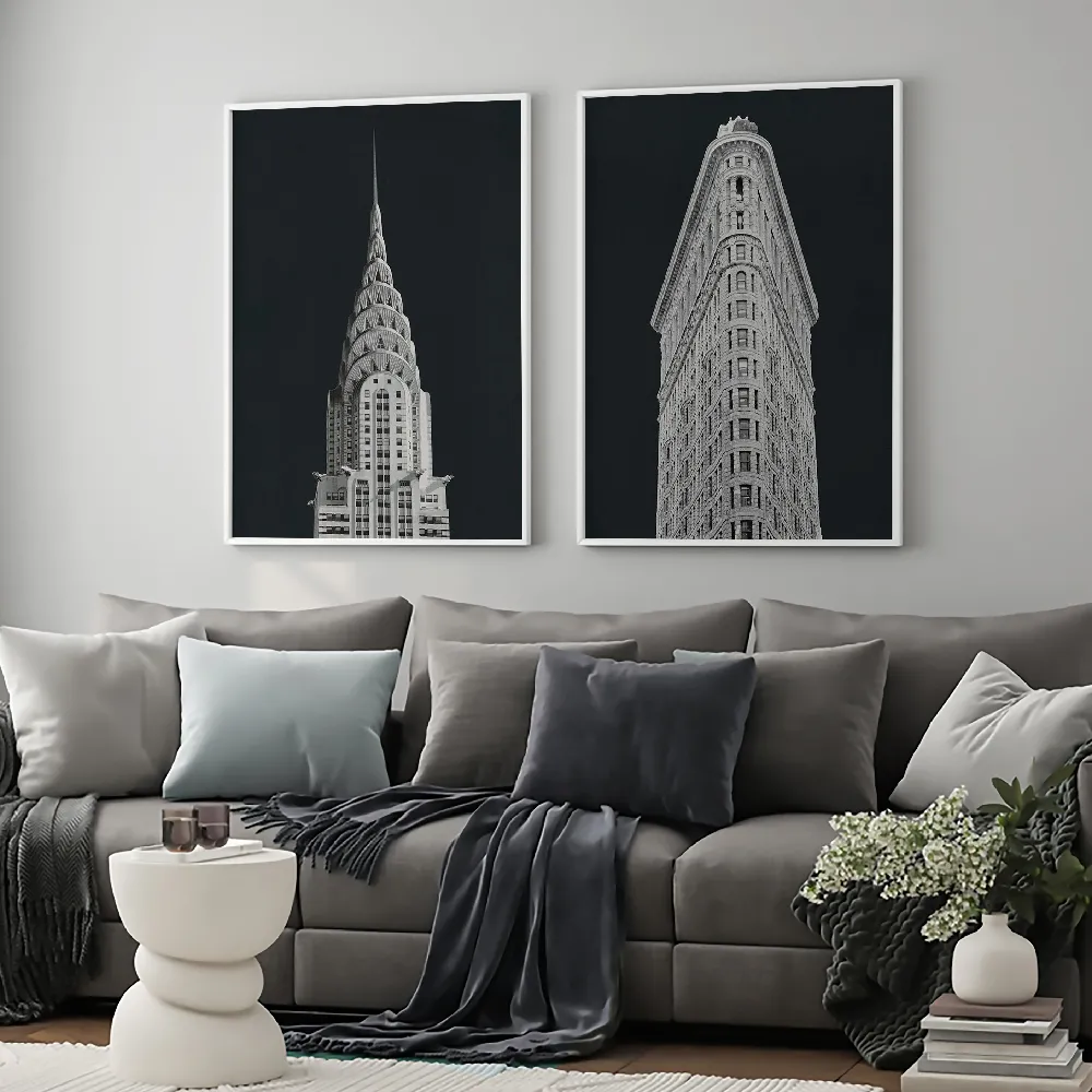 Set of wall art painting,Chrysler Building on Black