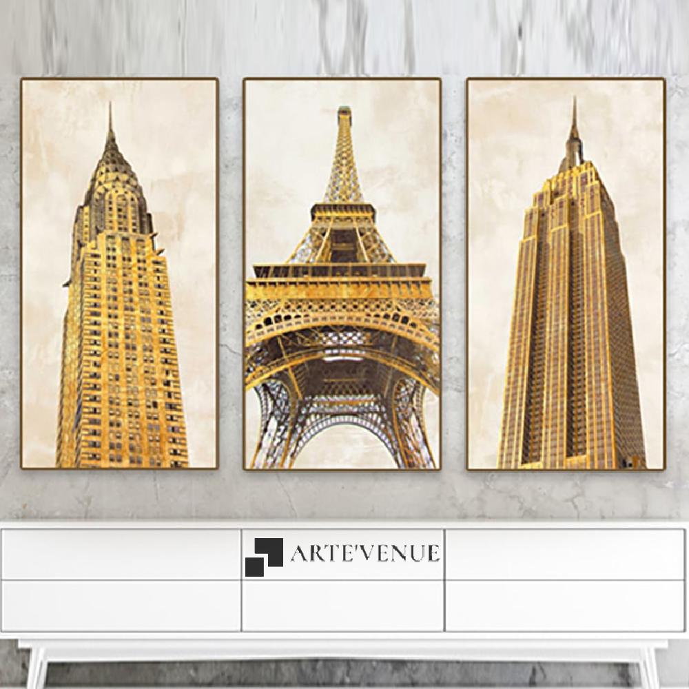 Set of wall art painting,Gilded Skyscraper 