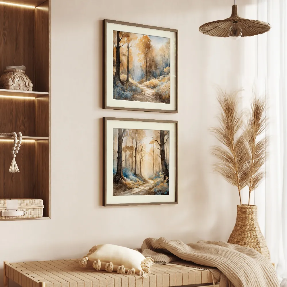 Set of wall art painting,Golden Forest 1
