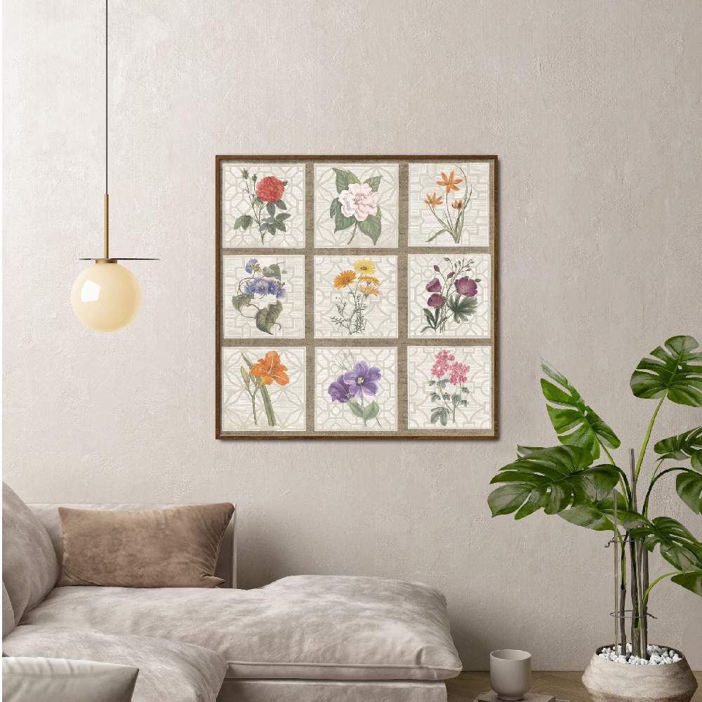 Set of wall art painting,Etching Flower Tile 