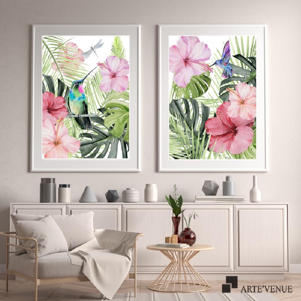 Set of wall art painting,Tropical Hibiscus Flair