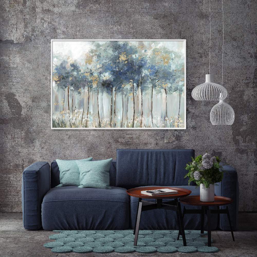 Set of wall art painting,Blue Golden Forest