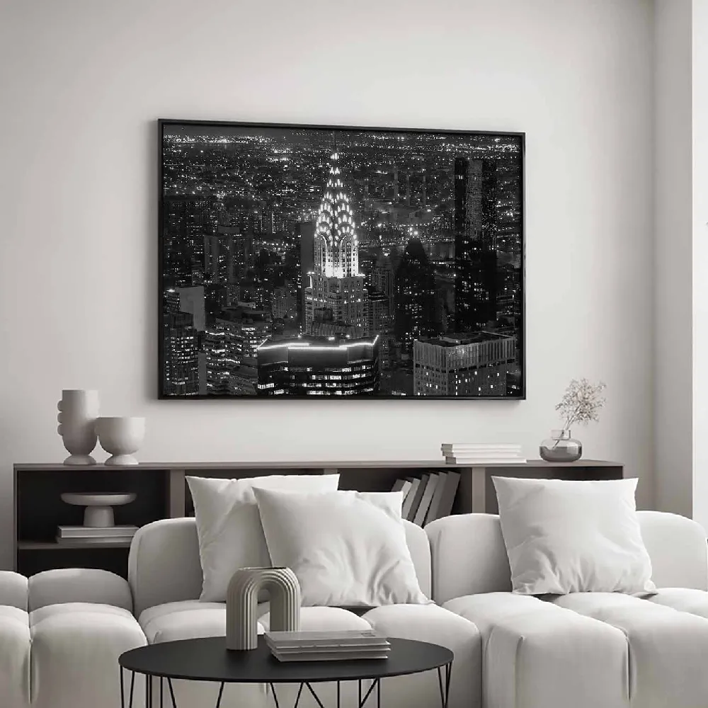 Set of wall art painting,Night View of the Chrysler Building