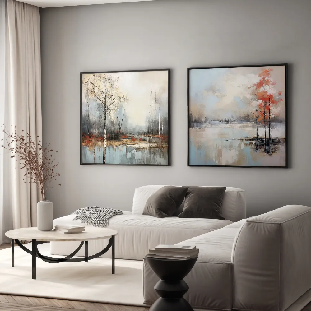 Set of wall art painting,Peaceful Pond