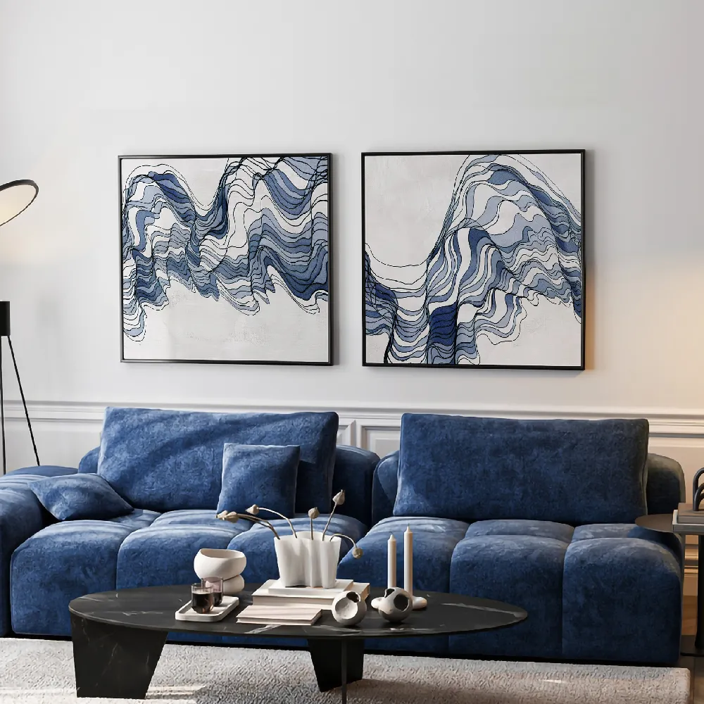 Set of wall art painting,Indigo Wave