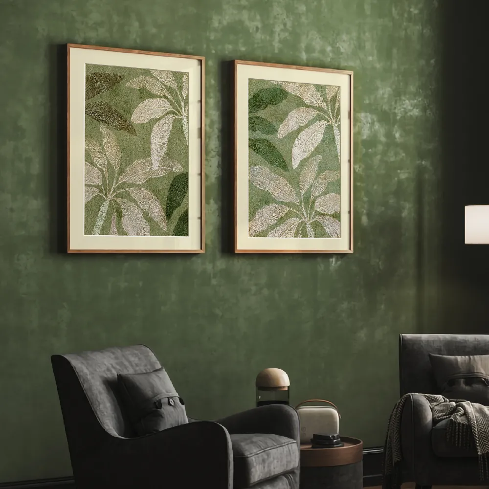 Set of wall art painting,Golden Green Palms
