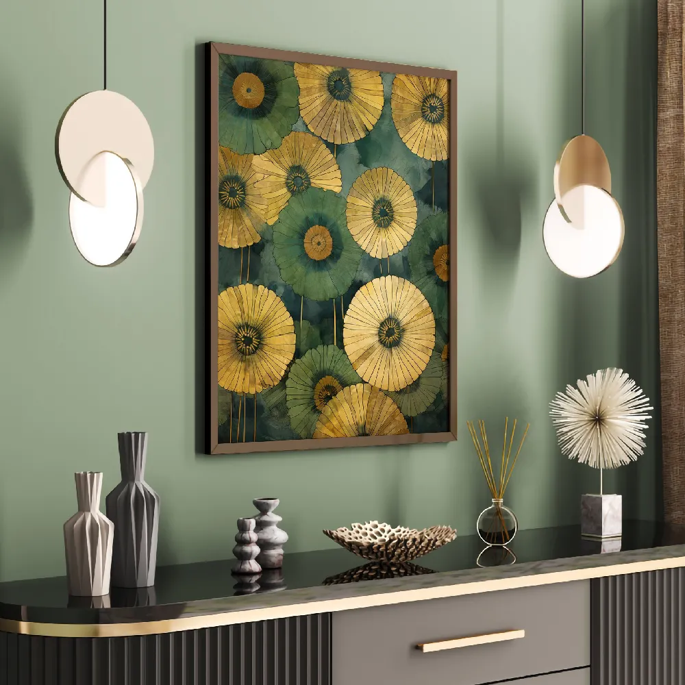 Set of wall art painting,Golden Poppies 