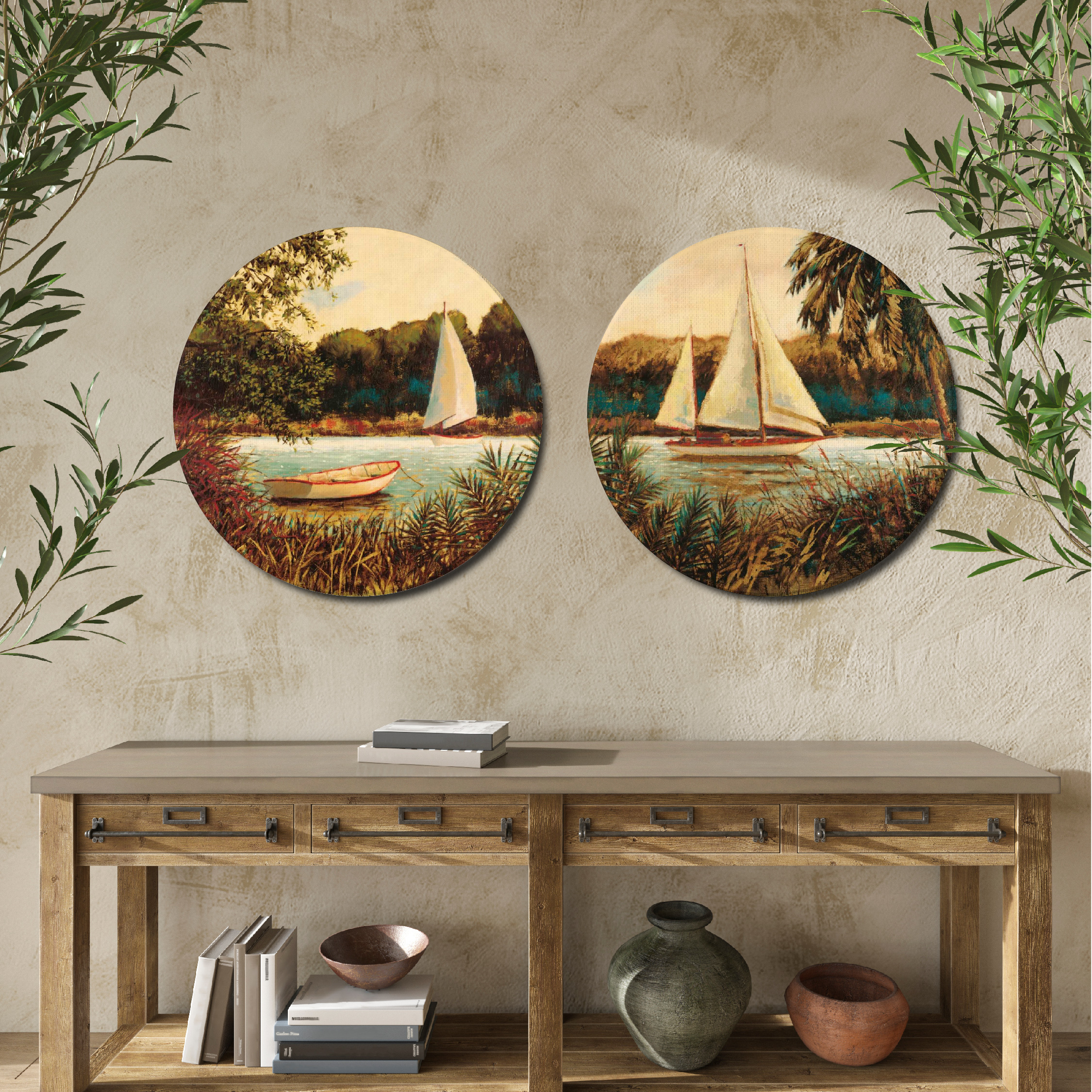 Set of round shaped wall art painting,